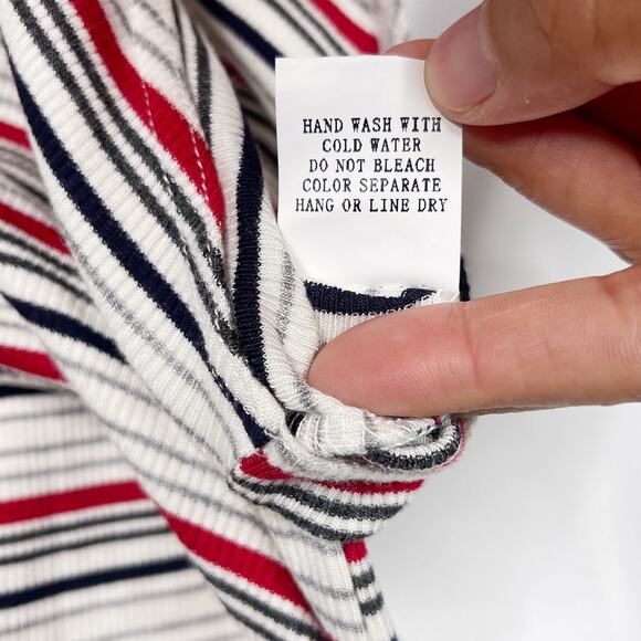 New Wild Honey M White Red Black Striped Halter Ribbed Low Back Bodysuit Cotton - Picture 11 of 11